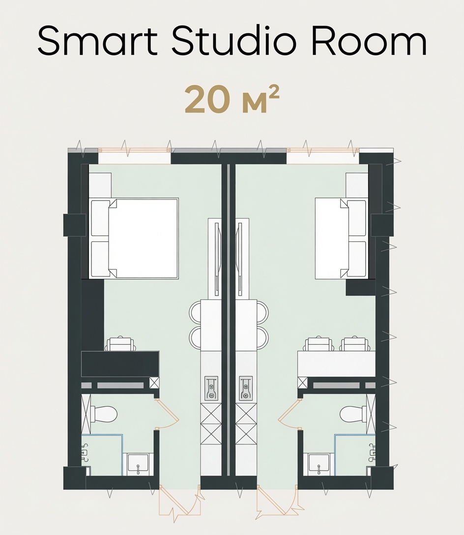 Smart Studio Room 20 м² — Планировка номера
